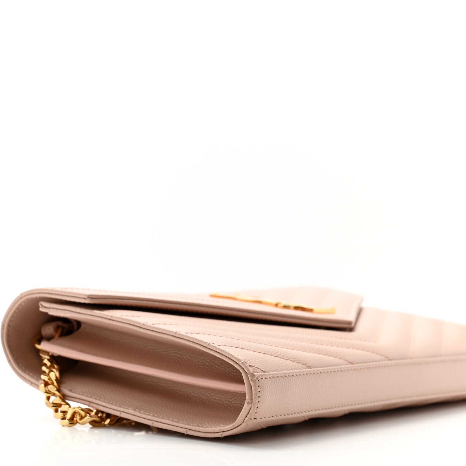 Saint Laurent Grain De Poudre Matelasse Chevron Monogram Chain Wallet Pale Pink 10 of 12