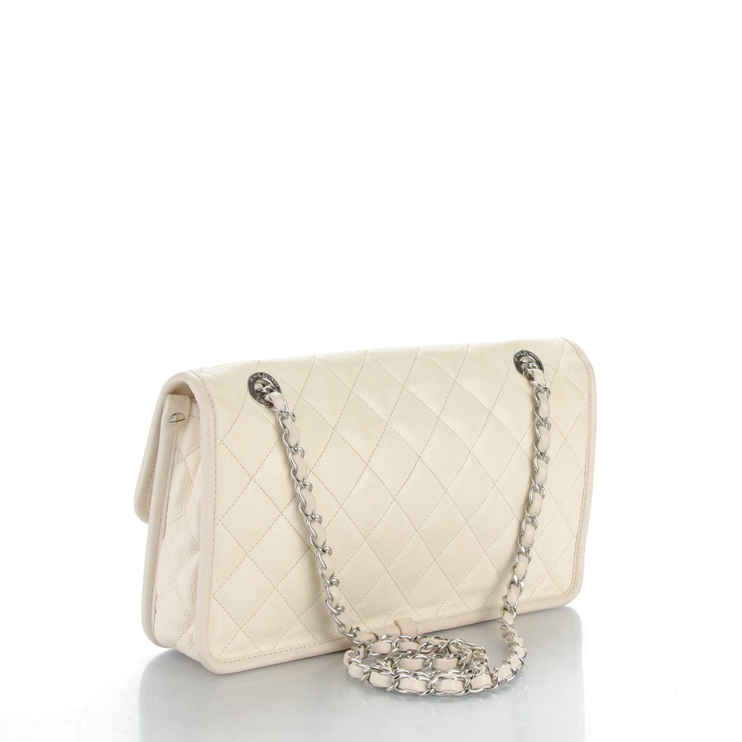 Caviar Quilted Medium French Riviera Flap White
