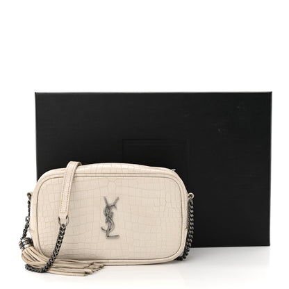 Saint Laurent Calfskin Crocodile Embossed Monogram Mini Lou Camera Bag Crema Soft 20 of 20