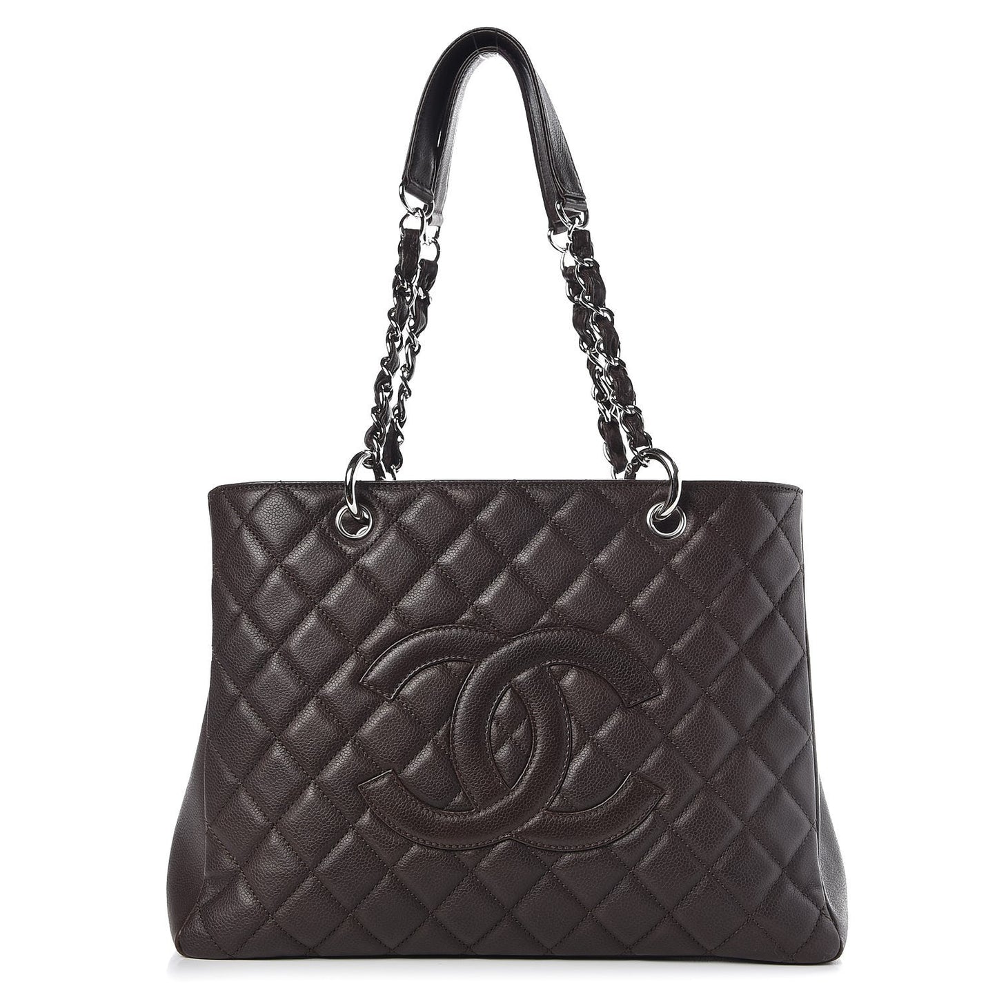 Caviar Quilted Grand Shopping Tote GST Dark Brown