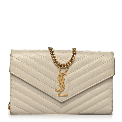 Saint Laurent Grain De Poudre Matelasse Chevron Monogram Chain Wallet Crema Soft 1 of 16
