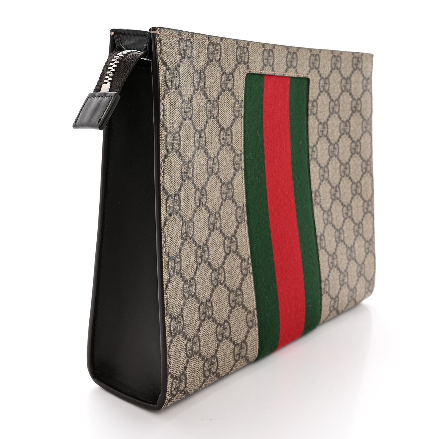 GG Supreme Monogram Selleria Calfskin Web New Web Cosmetic Case Beige Ebony Cocoa