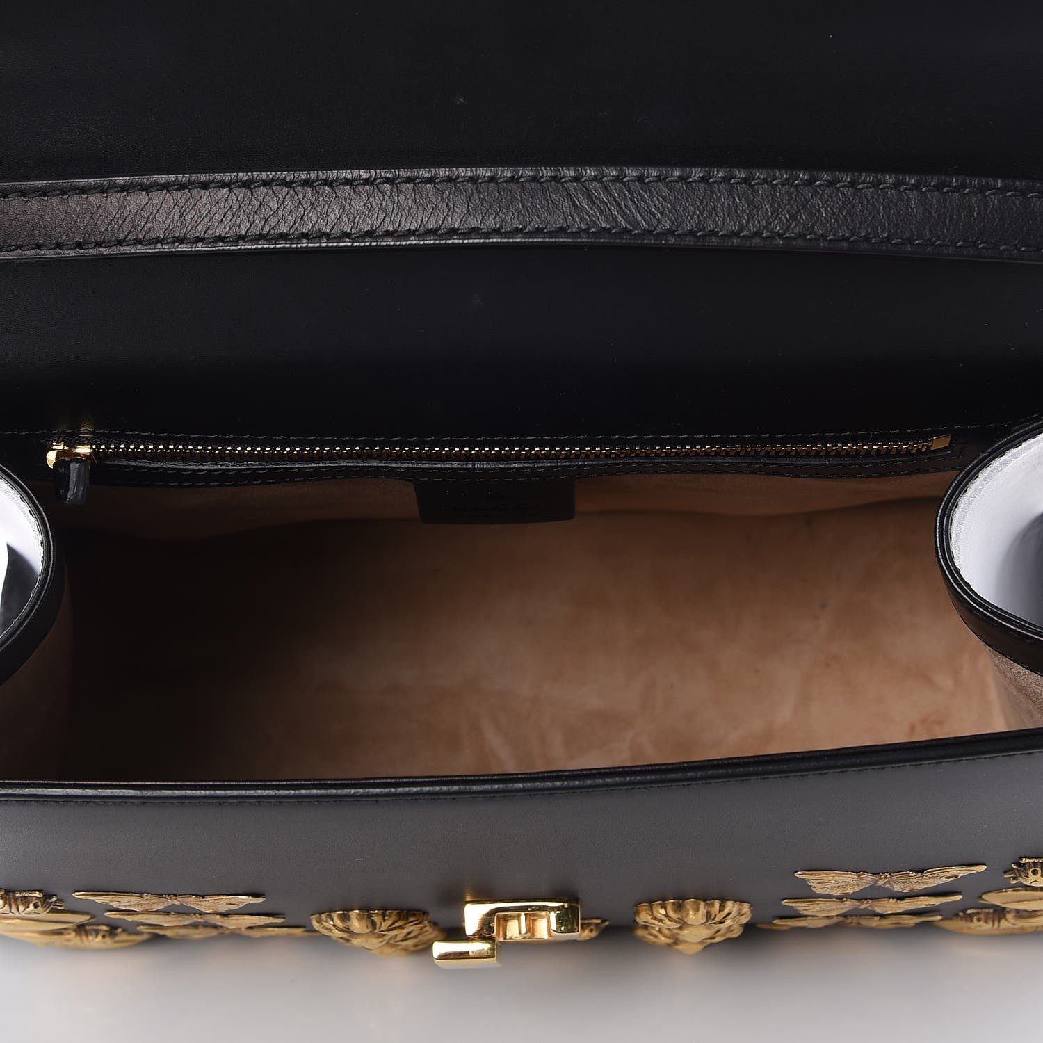 Gucci Calfskin Animal Studs Medium Sylvie Top Handle Bag Black 5 of 9