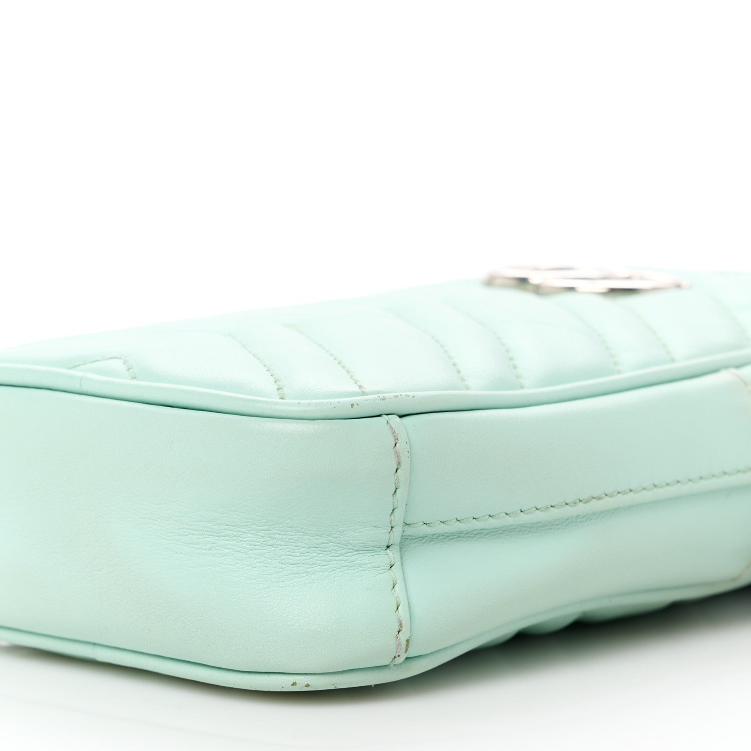 Gucci Calfskin Matelasse Mini GG Marmont Crossbody Bag Water Green 10 of 11