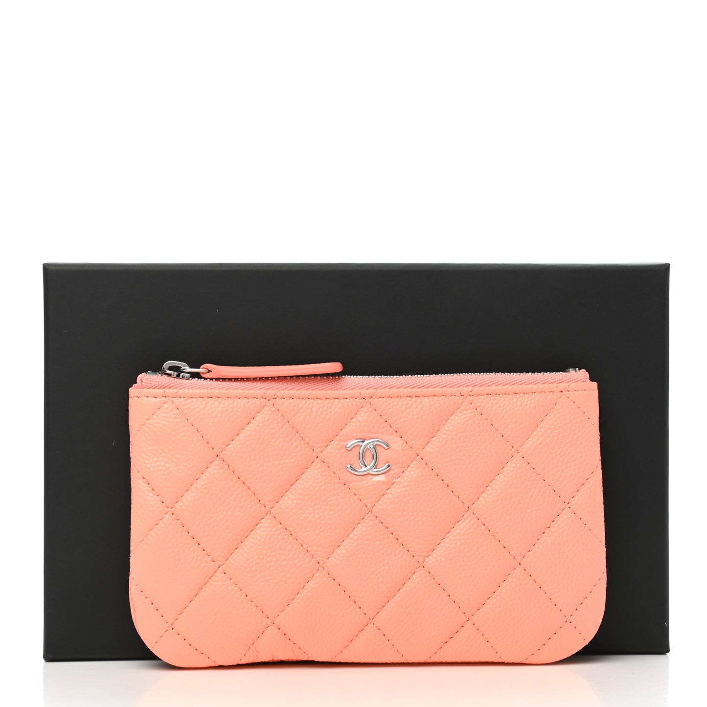Caviar Quilted Small Cosmetic Case Coral