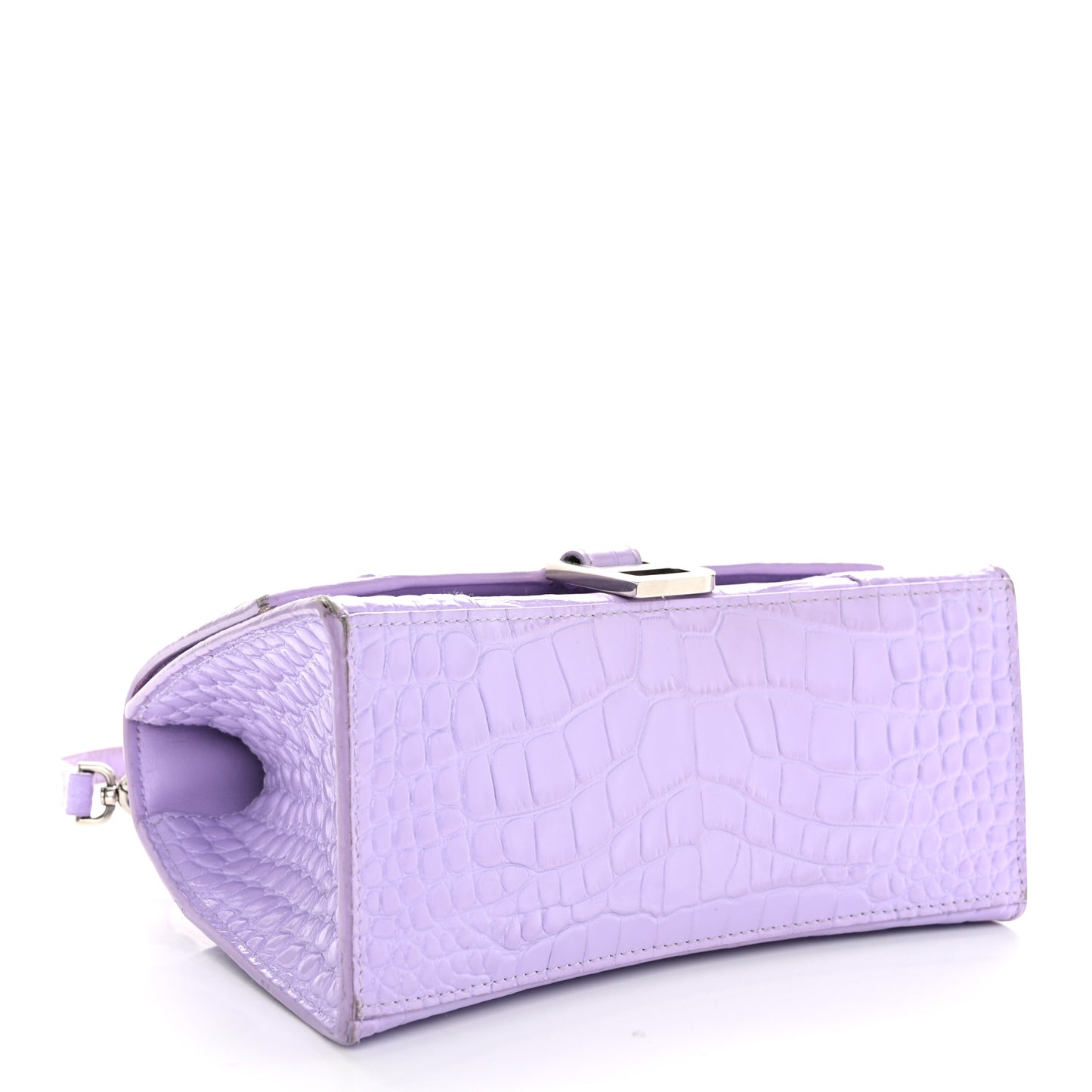 Shiny Calfskin Crocodile Embossed Small Hourglass Top Handle Bag Lilac