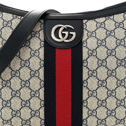 Gucci GG Supreme Monogram Textured Dollar Calfskin Web Small Ophidia Half Moon Hobo Beige Blue 8 of 10