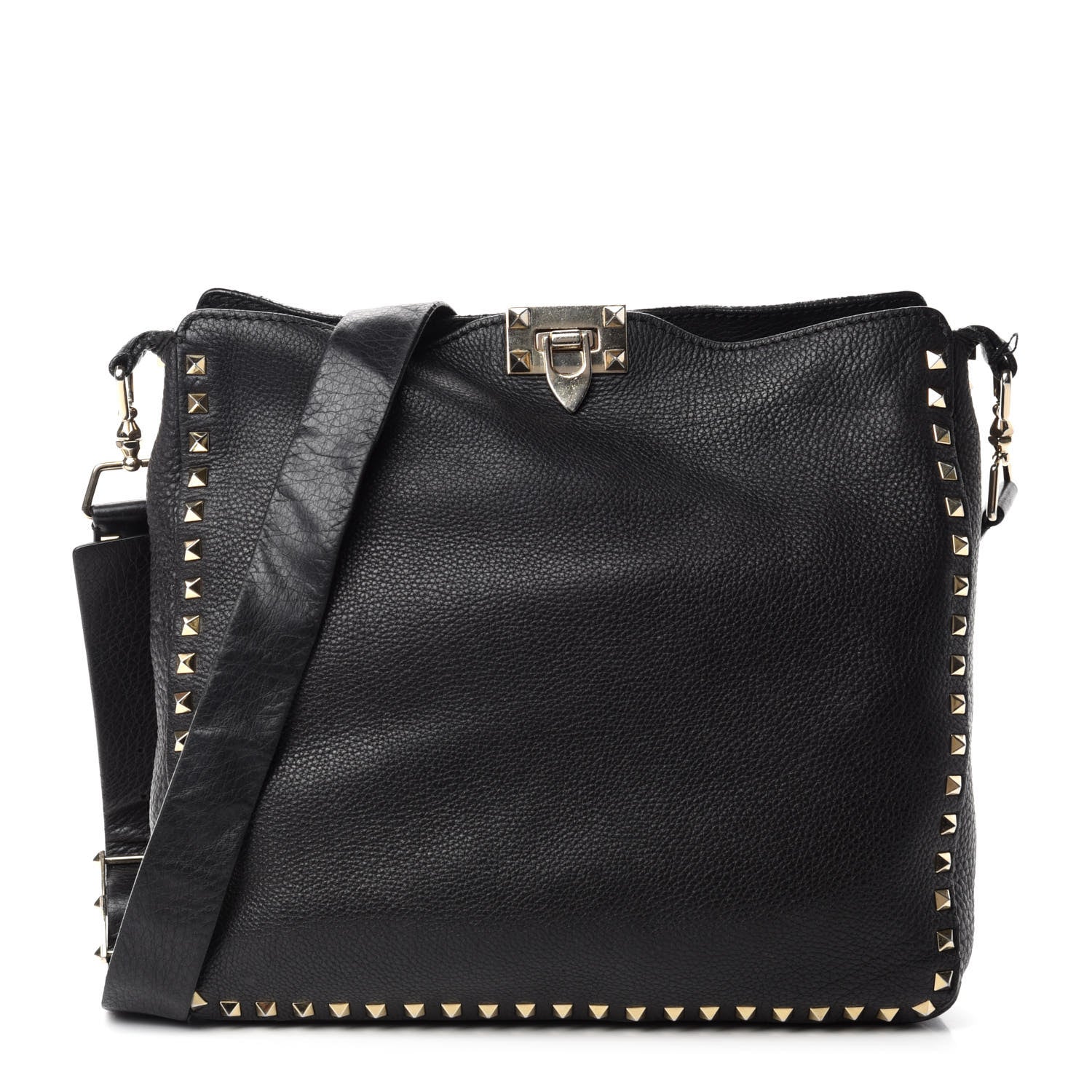 Valentino Garavani Pebbled Calfskin Large Rockstud Flip-Lock Messenger Bag Black 1 of 12