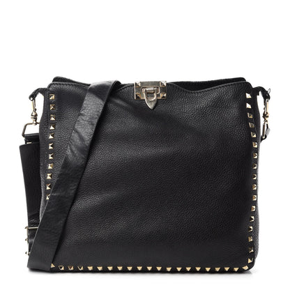 Valentino Garavani Pebbled Calfskin Large Rockstud Flip-Lock Messenger Bag Black 1 of 12