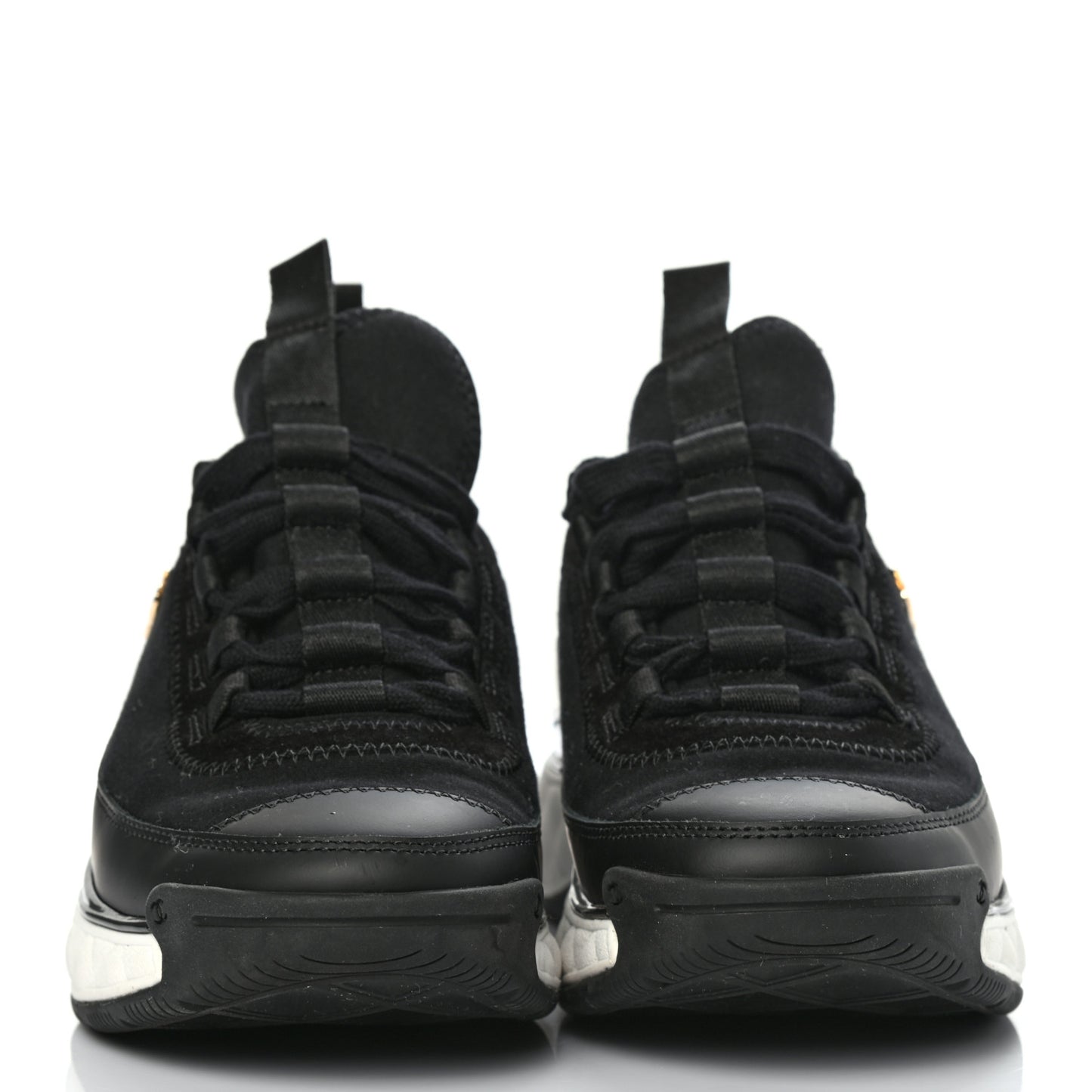 Fabric Calfskin Suede CC Sneakers 36 Black