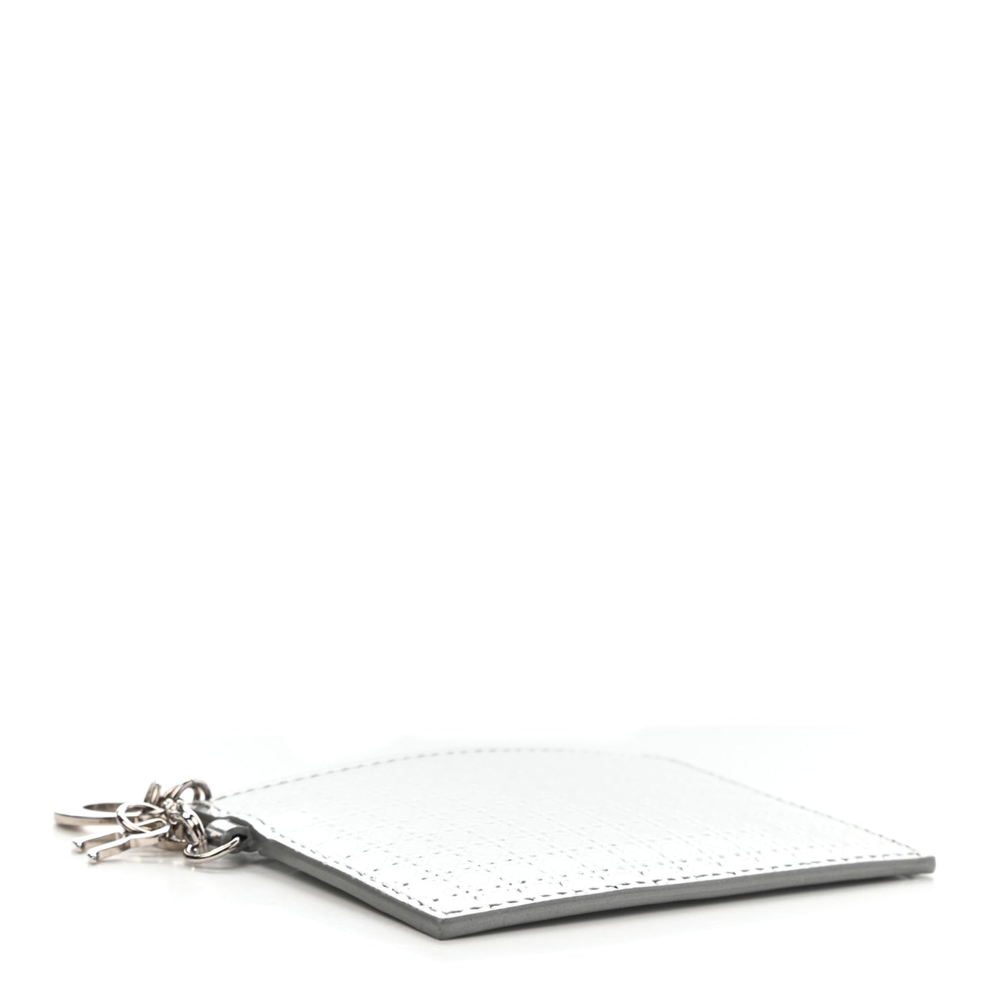 Metallic Patent Micro-Cannage Lady Dior Card Holder Silver