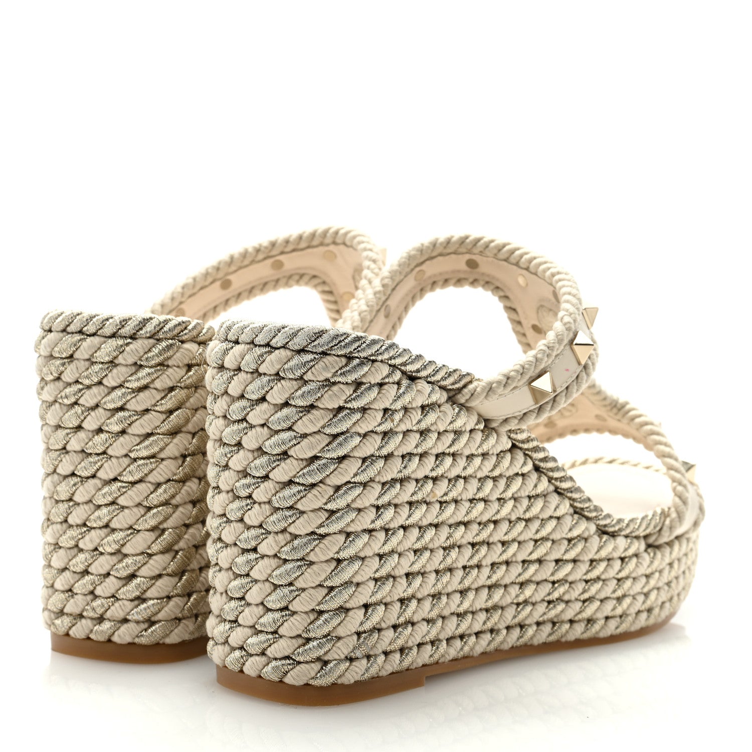 Valentino Garavani Calfskin Rockstud Torchon Espadrille 25/95mm Wedge Sandals 38 Light Ivory 4 of 7