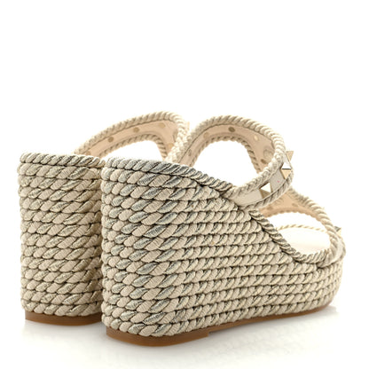 Valentino Garavani Calfskin Rockstud Torchon Espadrille 25/95mm Wedge Sandals 38 Light Ivory 4 of 7