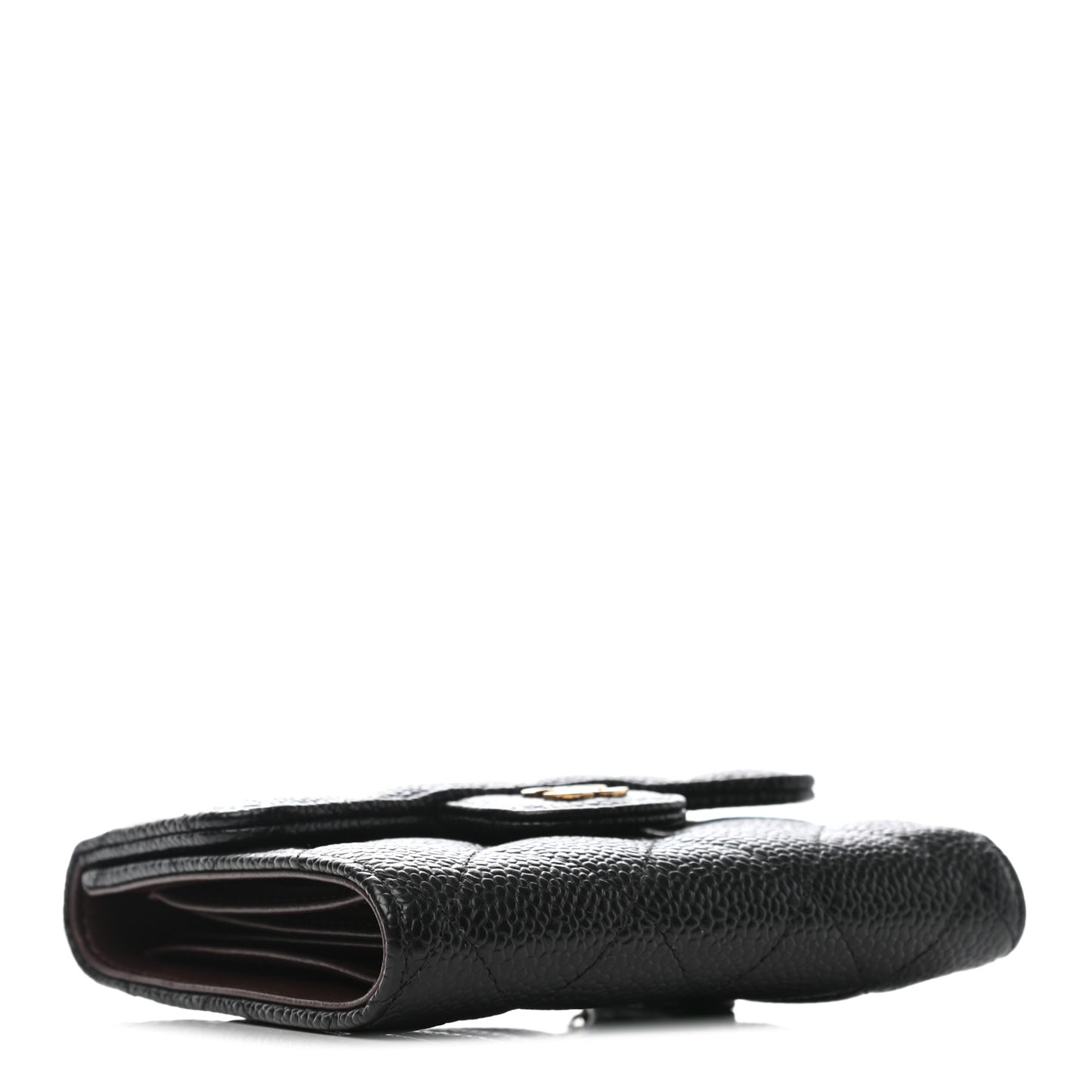 Caviar Quilted Compact Flap Wallet Black