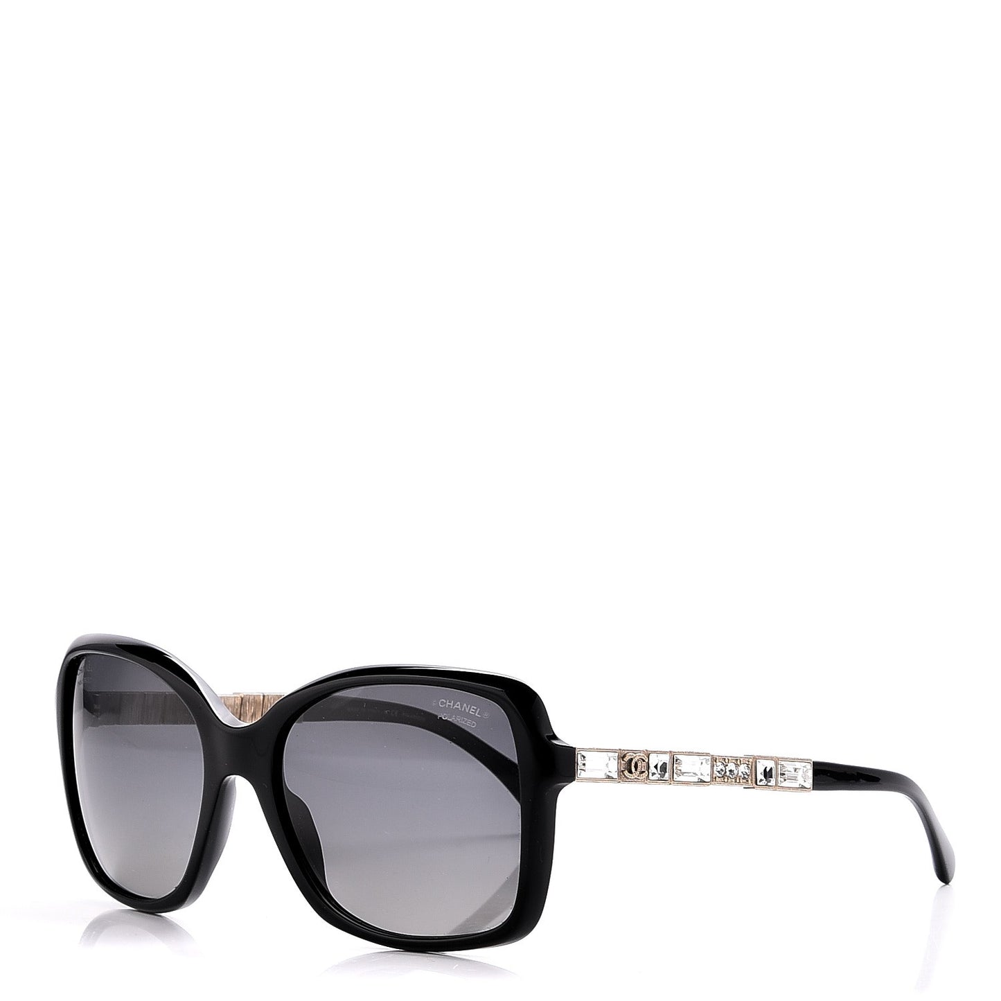 Crystal Baguette Polarized Square Sunglasses 5308-B Black