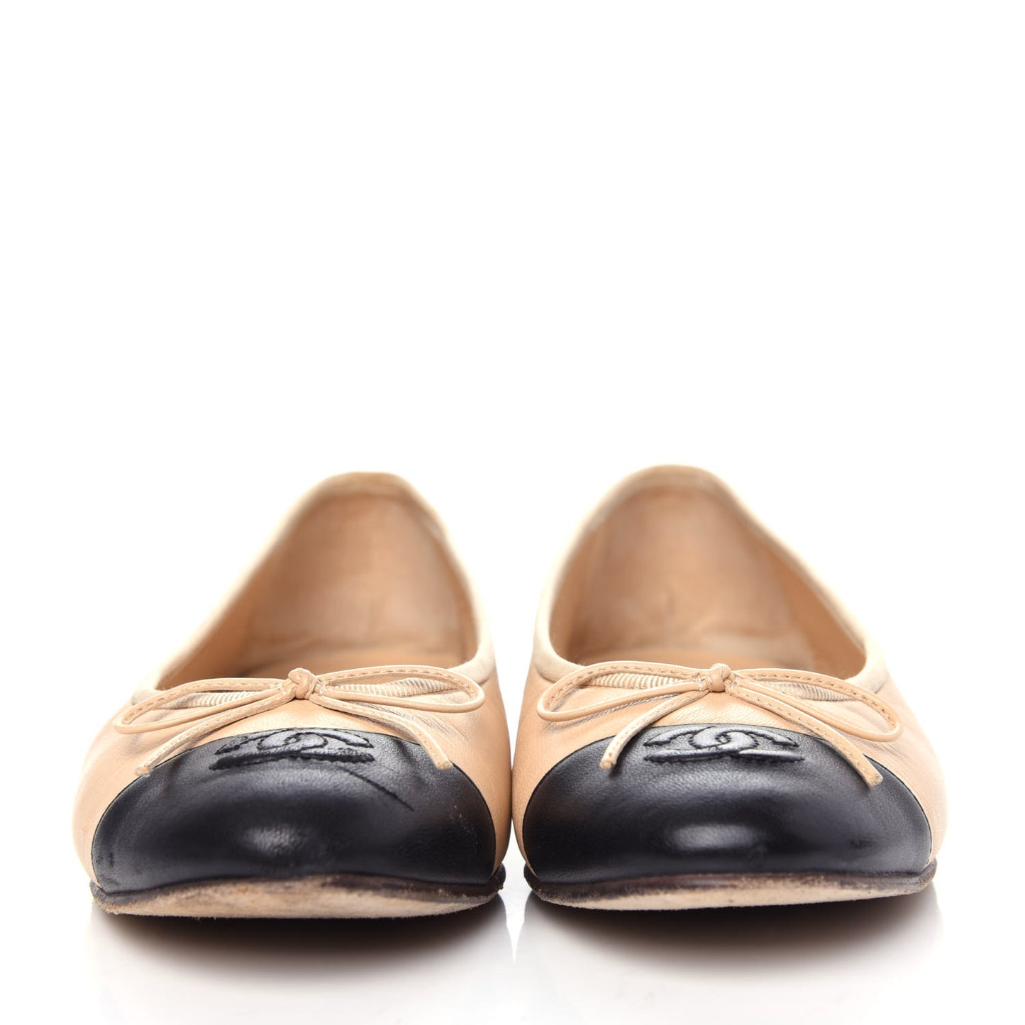 Lambskin Cap Toe CC Ballerina Flats 38.5 Beige Black