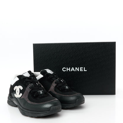 Chanel Mesh Suede Grained Calfskin Womens CC Sneakers 37.5 Black White 10 of 10
