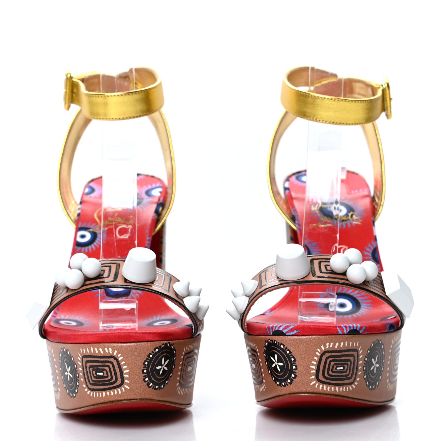 Christian Louboutin Calfskin Movida Athina Printed 130 Platform Sandals 38 Brown Multicolor 2 of 9