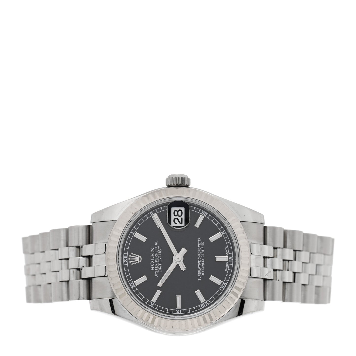 Stainless Steel 18K White Gold 31mm Oyster Perpetual Datejust Watch Black 178274