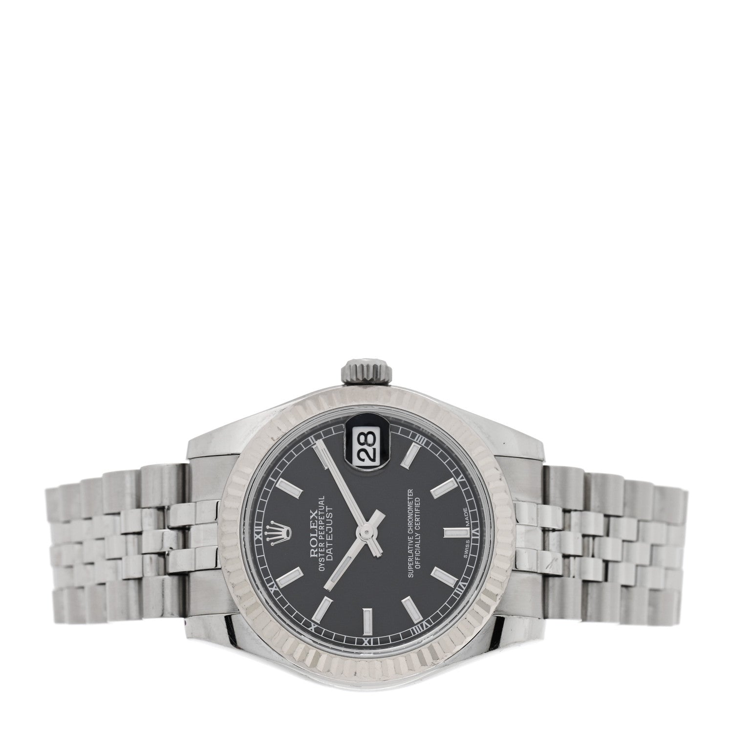 Rolex Stainless Steel 18K White Gold 31mm Oyster Perpetual Datejust Watch Black 178274 2 of 5