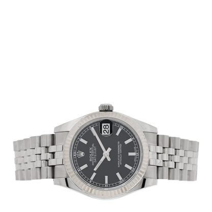 Rolex Stainless Steel 18K White Gold 31mm Oyster Perpetual Datejust Watch Black 178274 2 of 5