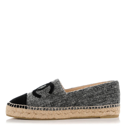Chanel Velvet Tweed CC Espadrilles 39 Black Grey 1 of 9