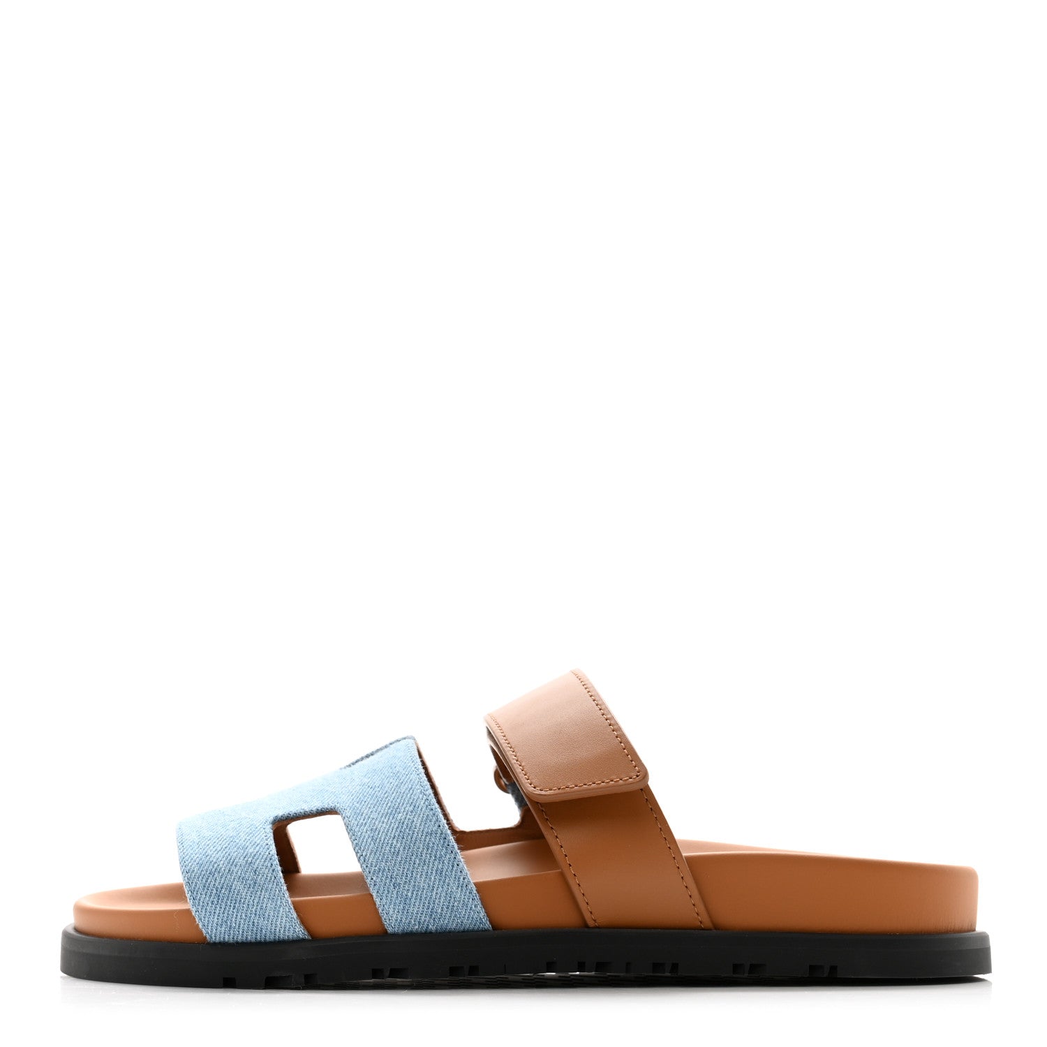 Hermes Denim Calfskin Womens Chypre Sandals 37.5 Bleu Clair Naturel 1 of 9