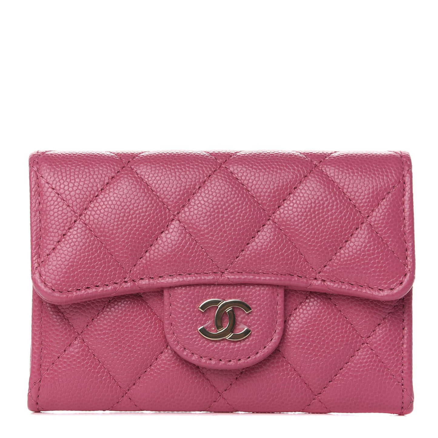 Caviar Quilted Flap Card Holder Wallet Pink