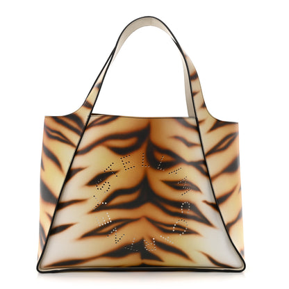 Stella McCartney Eco Alter Tiger Print Perforated Logo Tote Bag Brown Ivory 3 of 15
