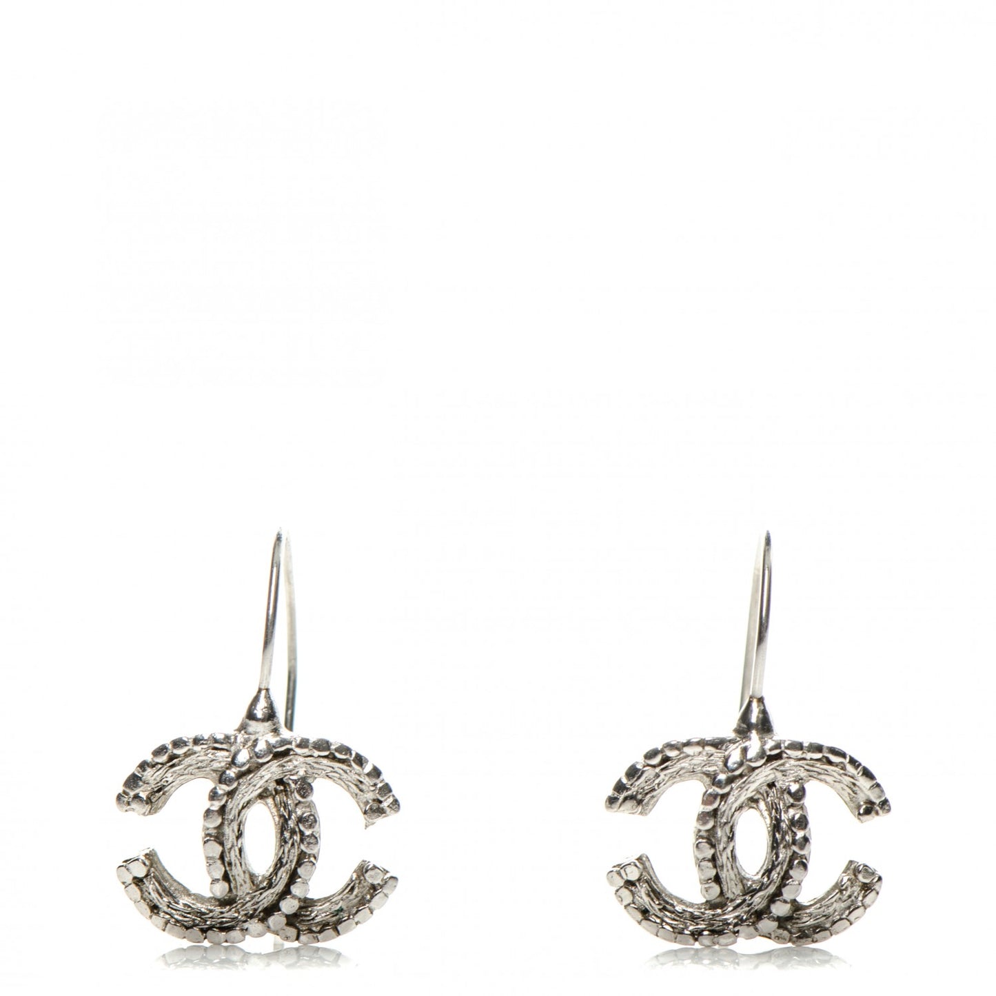Textured CC Drop Earrings Silver