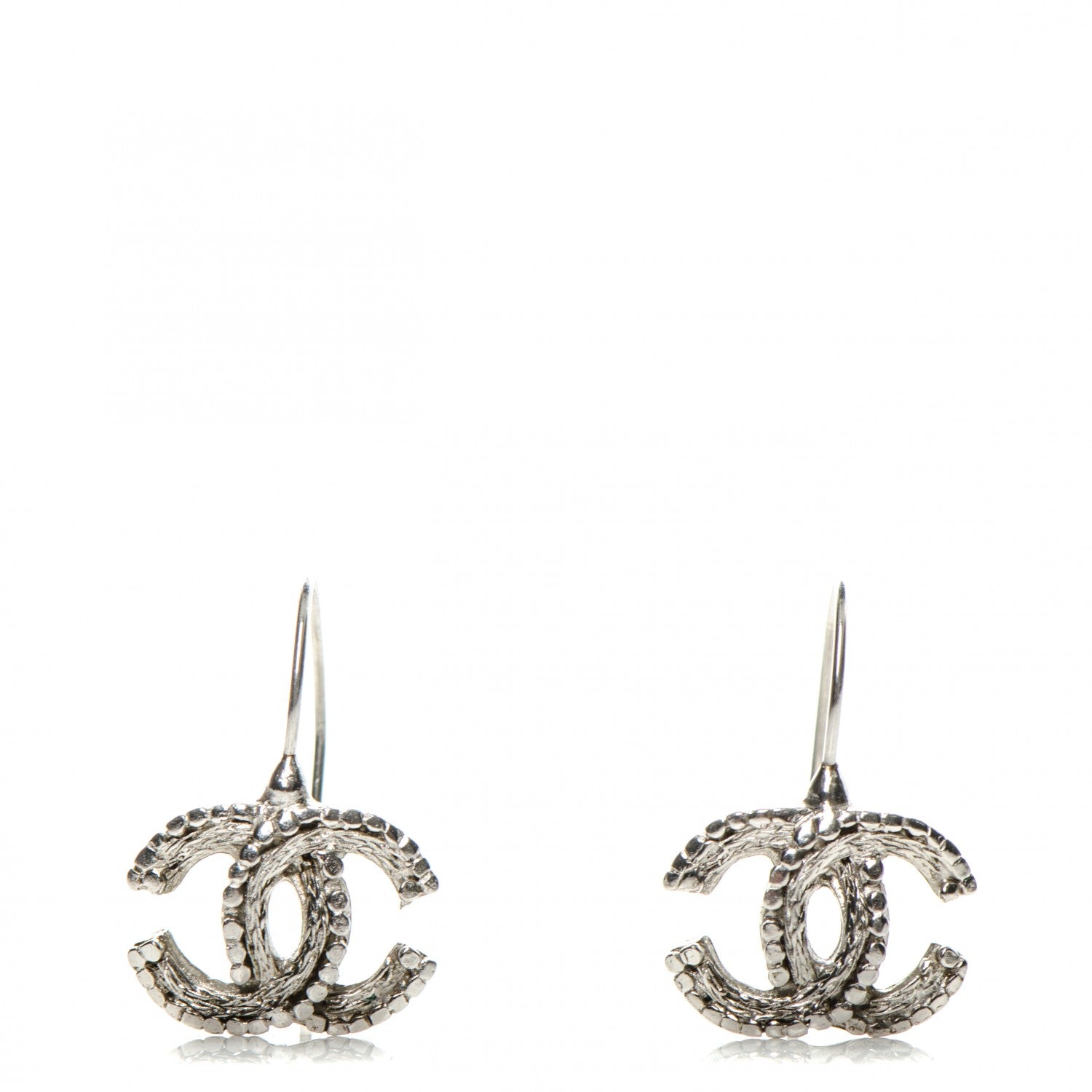 Chanel Textured CC Drop Earrings Silver 1 of 4