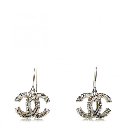 Chanel Textured CC Drop Earrings Silver 1 of 4