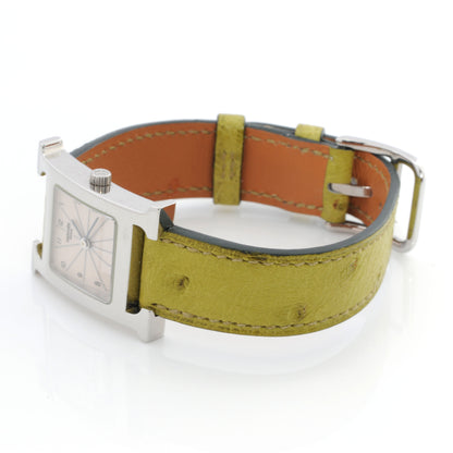 Hermes Stainless Steel Ostrich 21mm Heure H Hour Quartz Watch Vert Anis 4 of 8