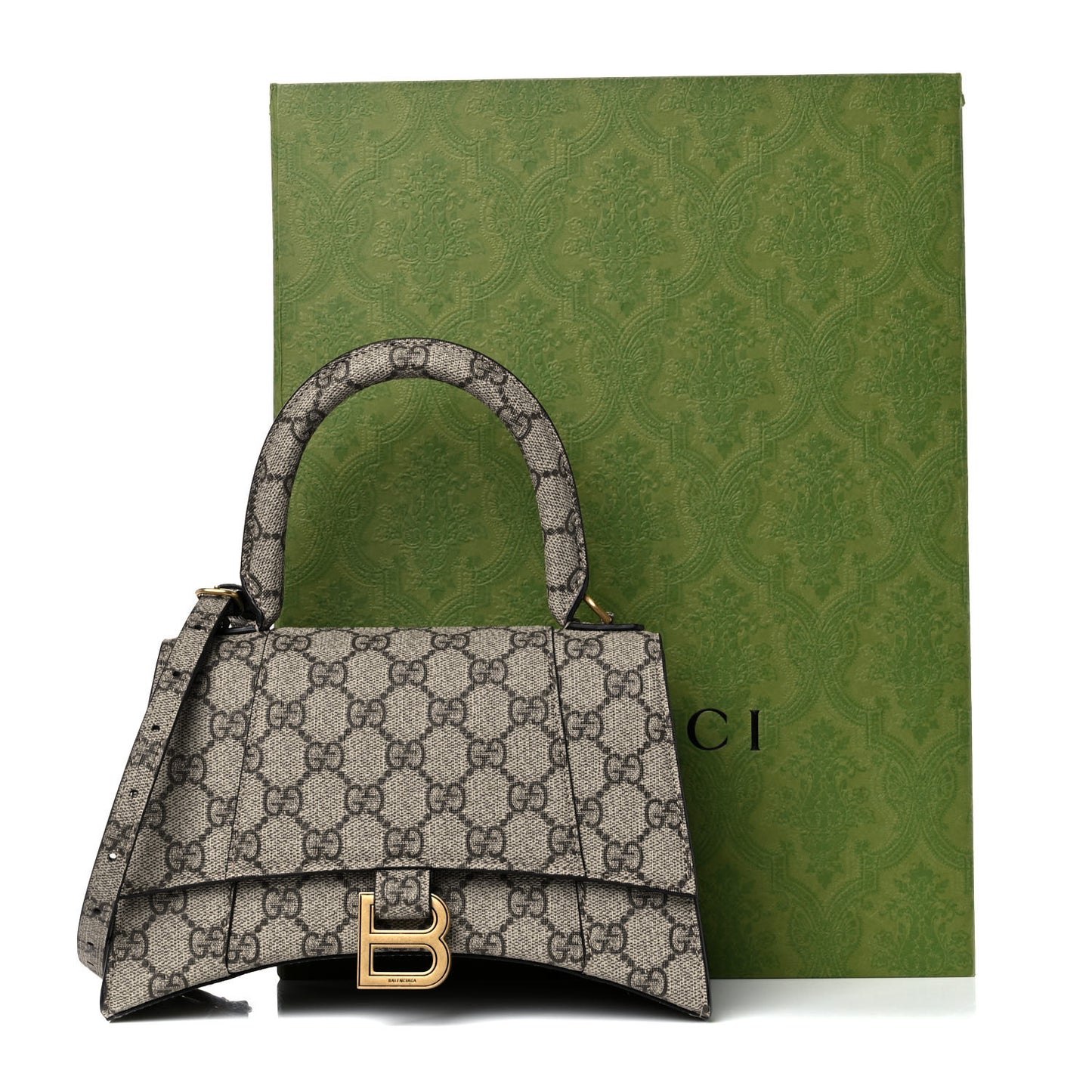 X GUCCI GG Supreme Monogram Small Hourglass Top Handle Bag Beige Ebony