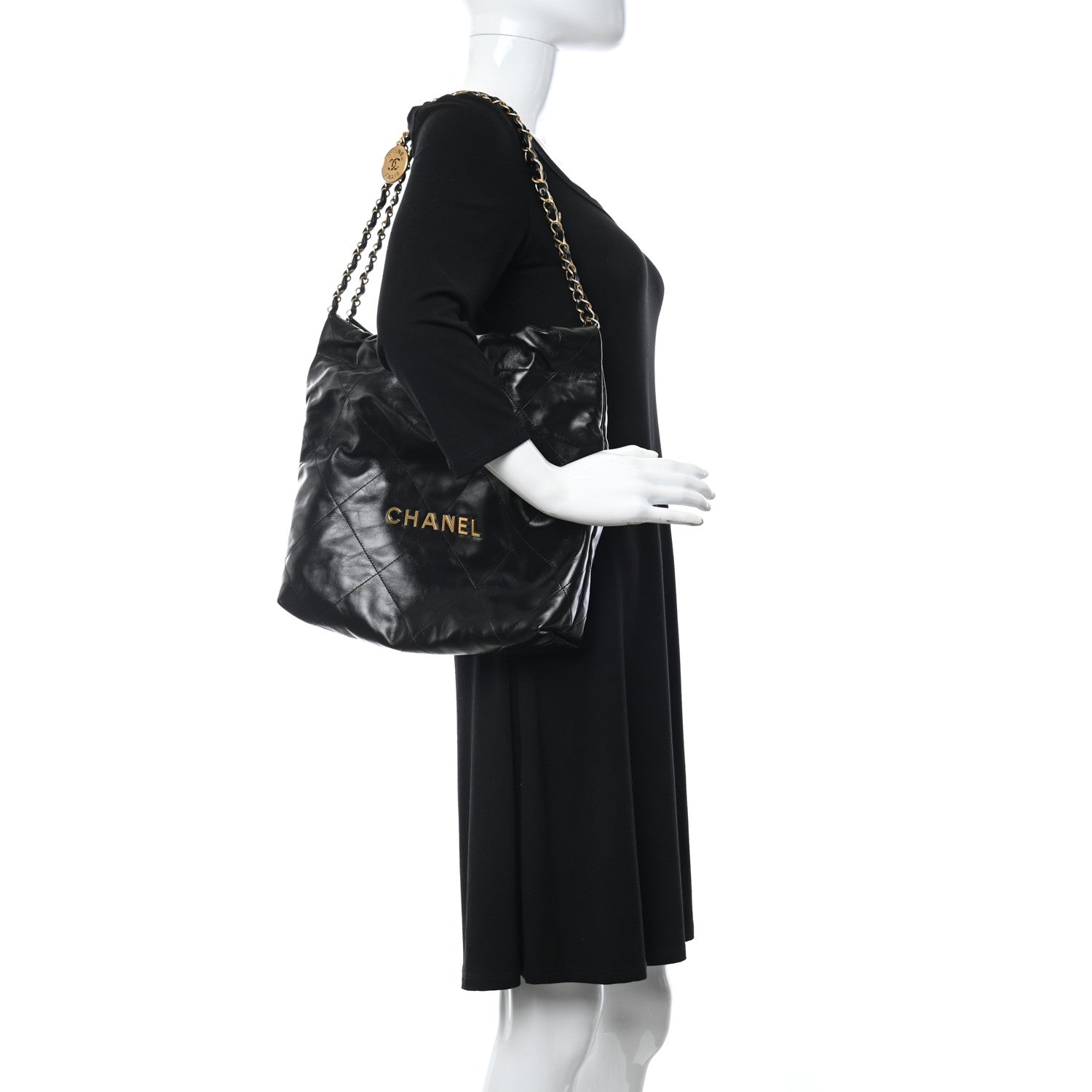 Chanel Shiny Calfskin Quilted Small Chanel 22 Black 2 of 11