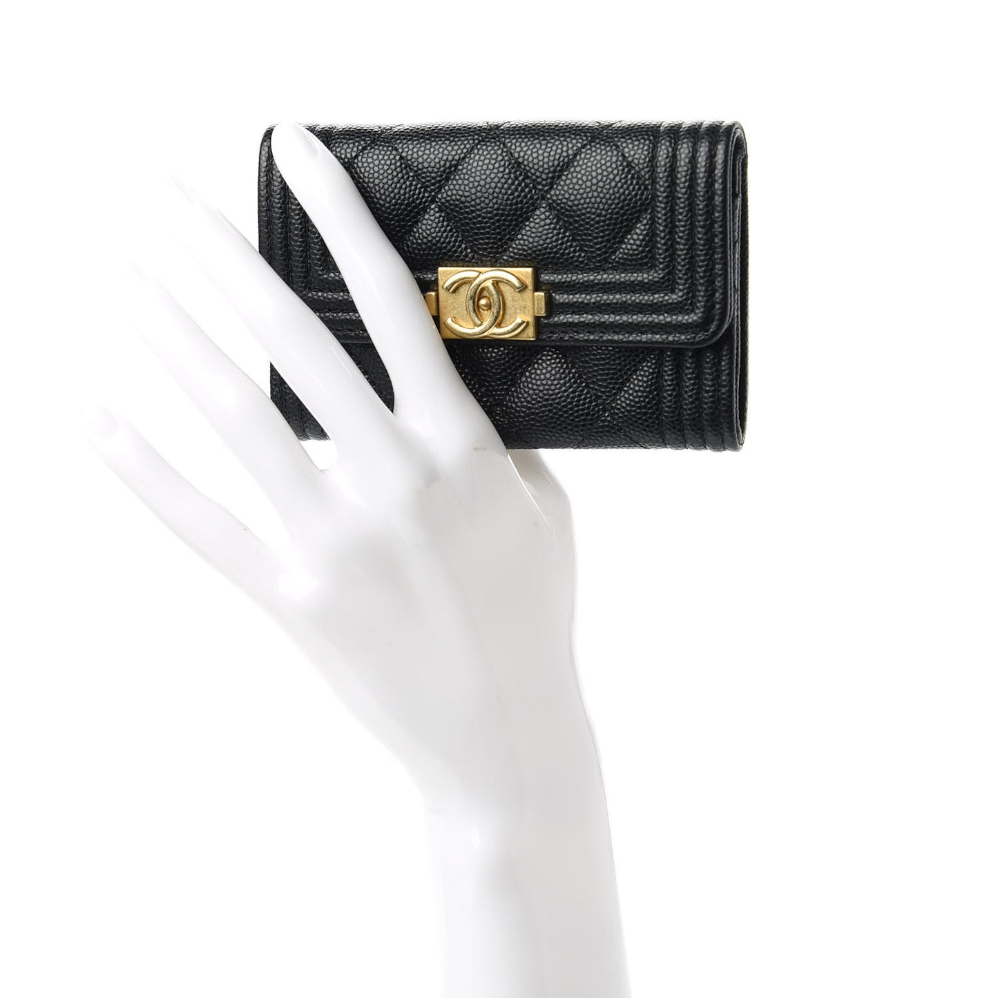 Caviar Quilted Boy Flap Card Holder Black