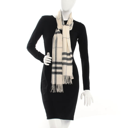 Burberry Cashmere Giant Check Fringe Scarf Natural White 2 of 5