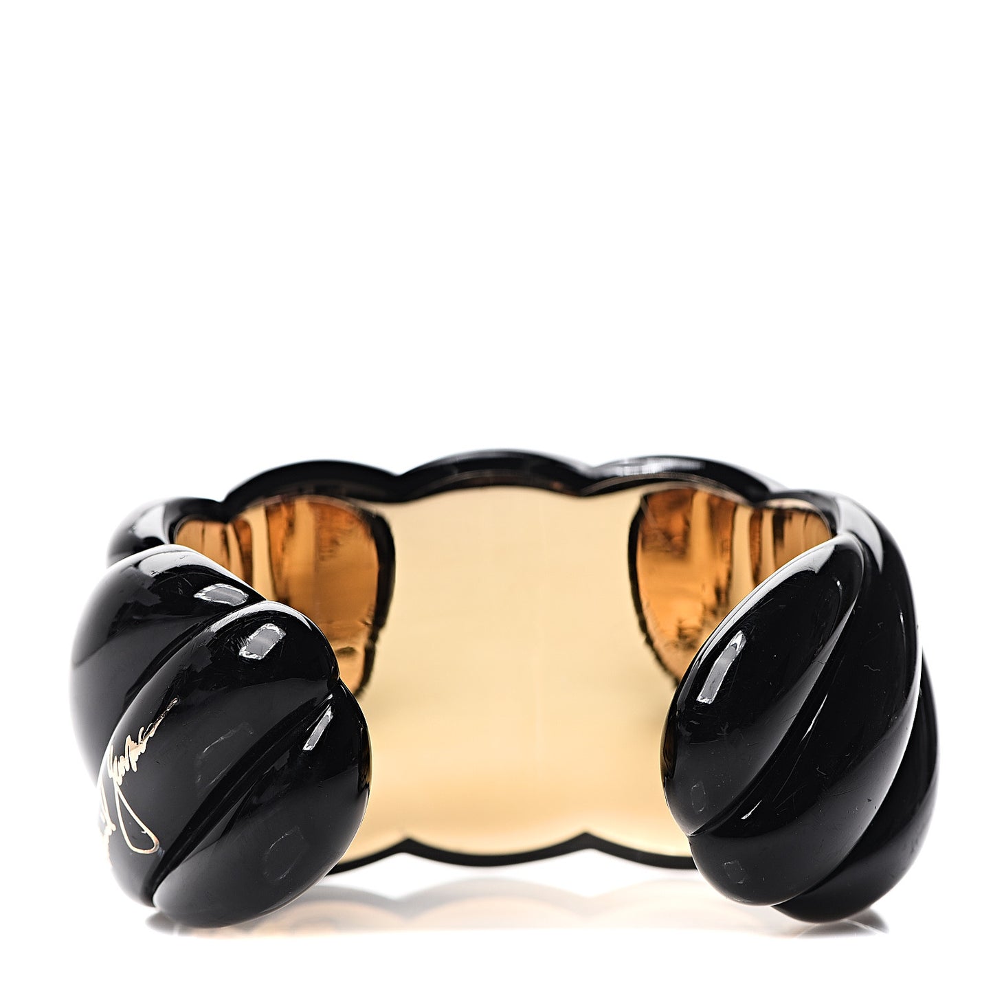 Vermeil Resin Wide Sculpted Cable Cuff Bracelet Black
