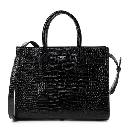 Saint Laurent Calfskin Crocodile Embossed Baby Sac De Jour Black 1 of 10