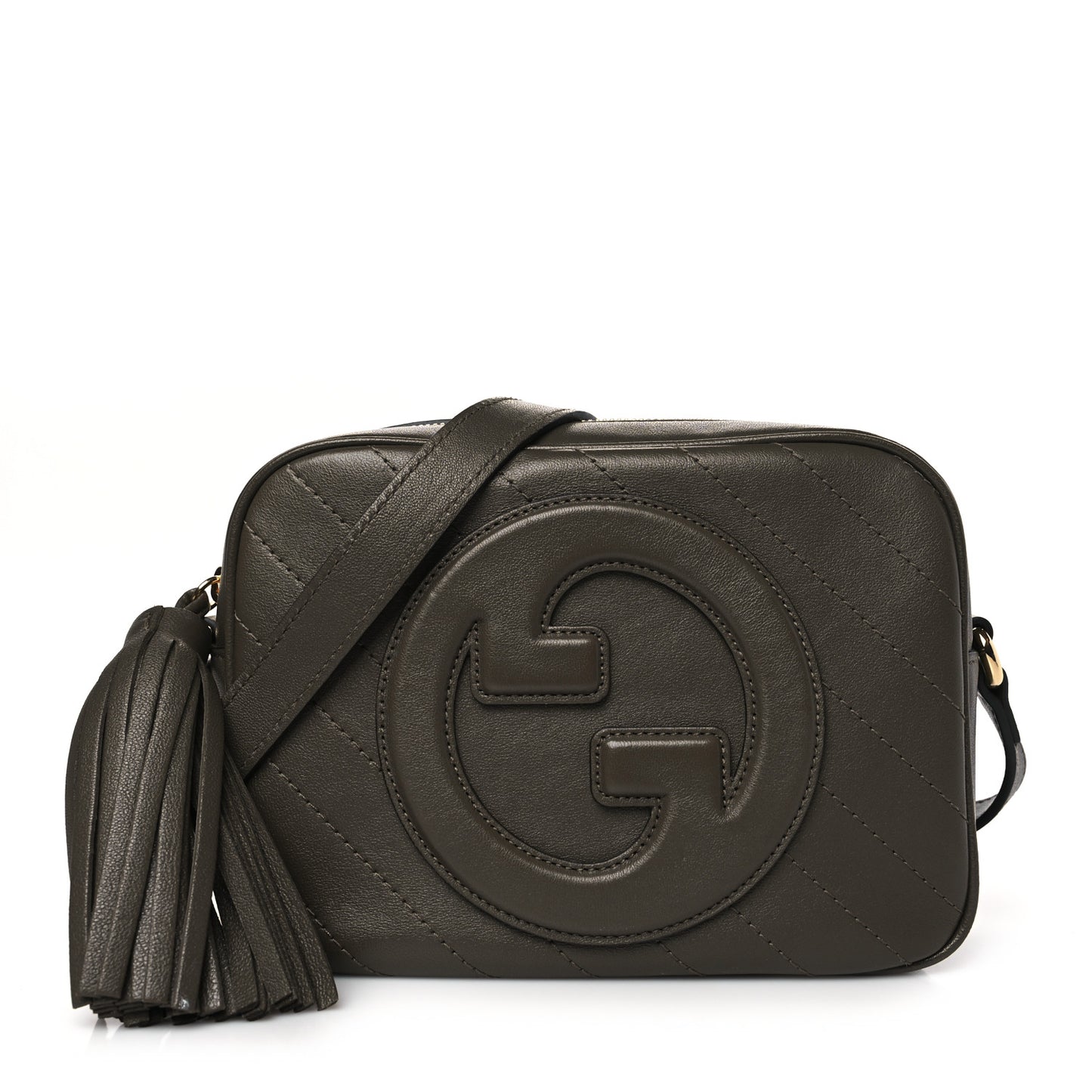 Sakai Be Green Calfskin Diagonal Stitched Small Blondie Shoulder Bag Craclet Brown