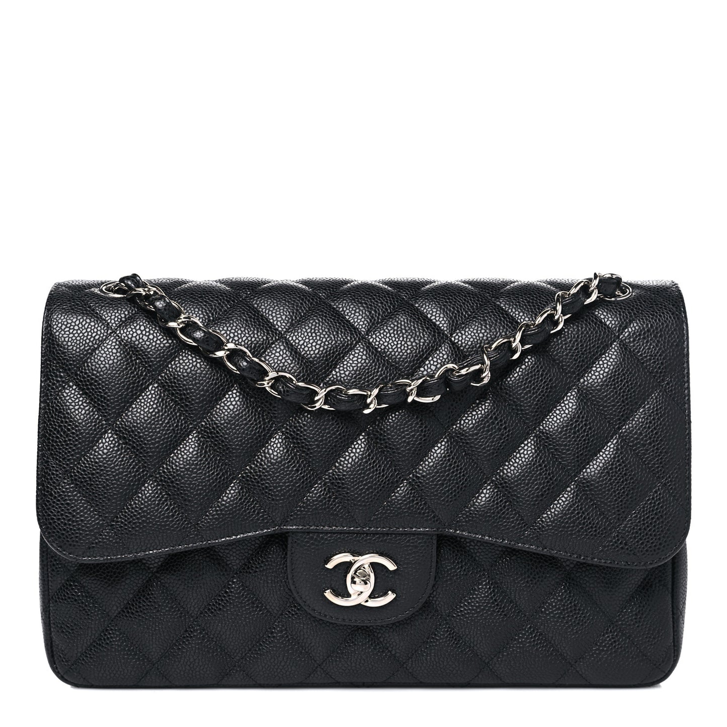 Caviar Quilted Jumbo Double Flap Black