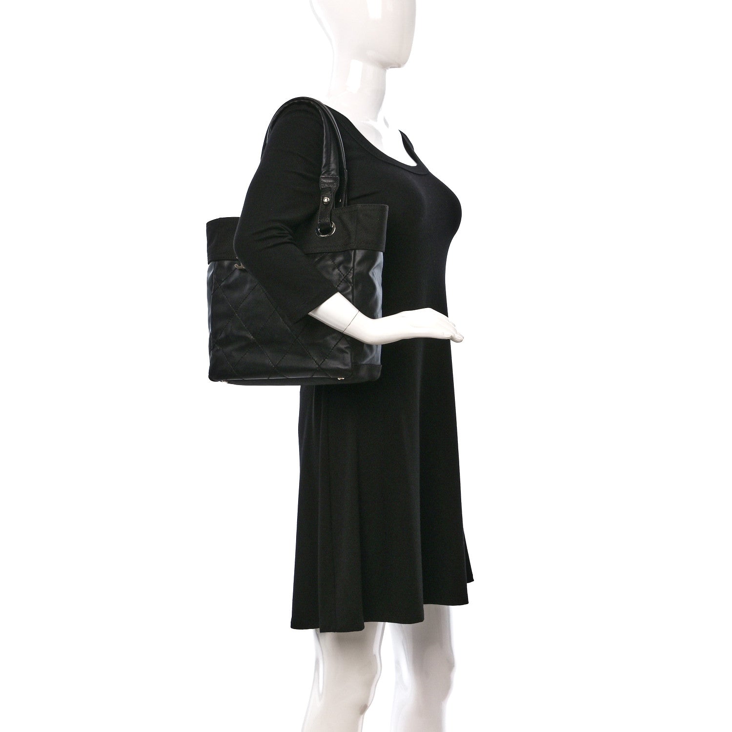 Chanel Coated Canvas Quilted Small Paris Biarritz Tote Black 2 of 9