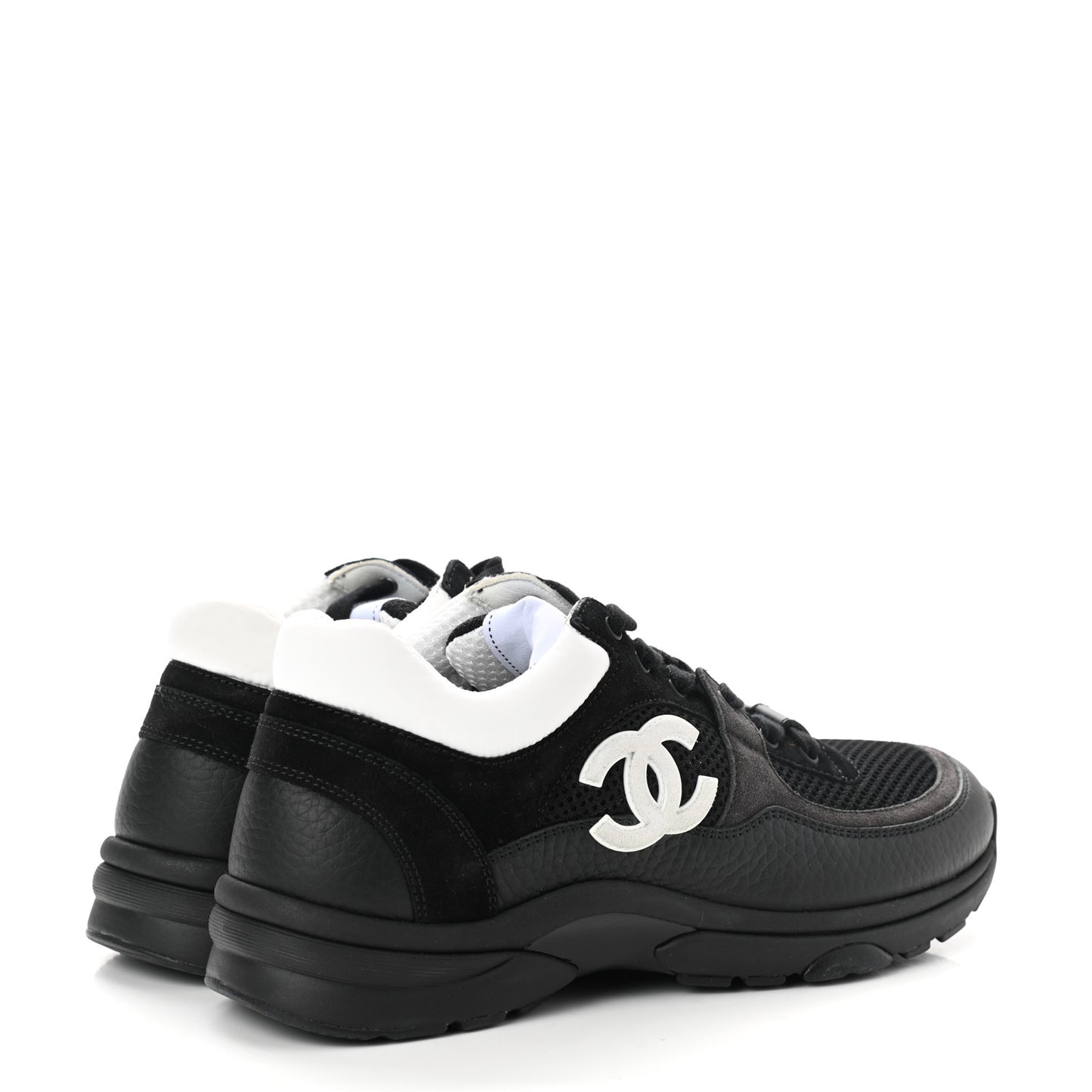 Mesh Suede Grained Calfskin Womens CC Sneakers 37 Black White