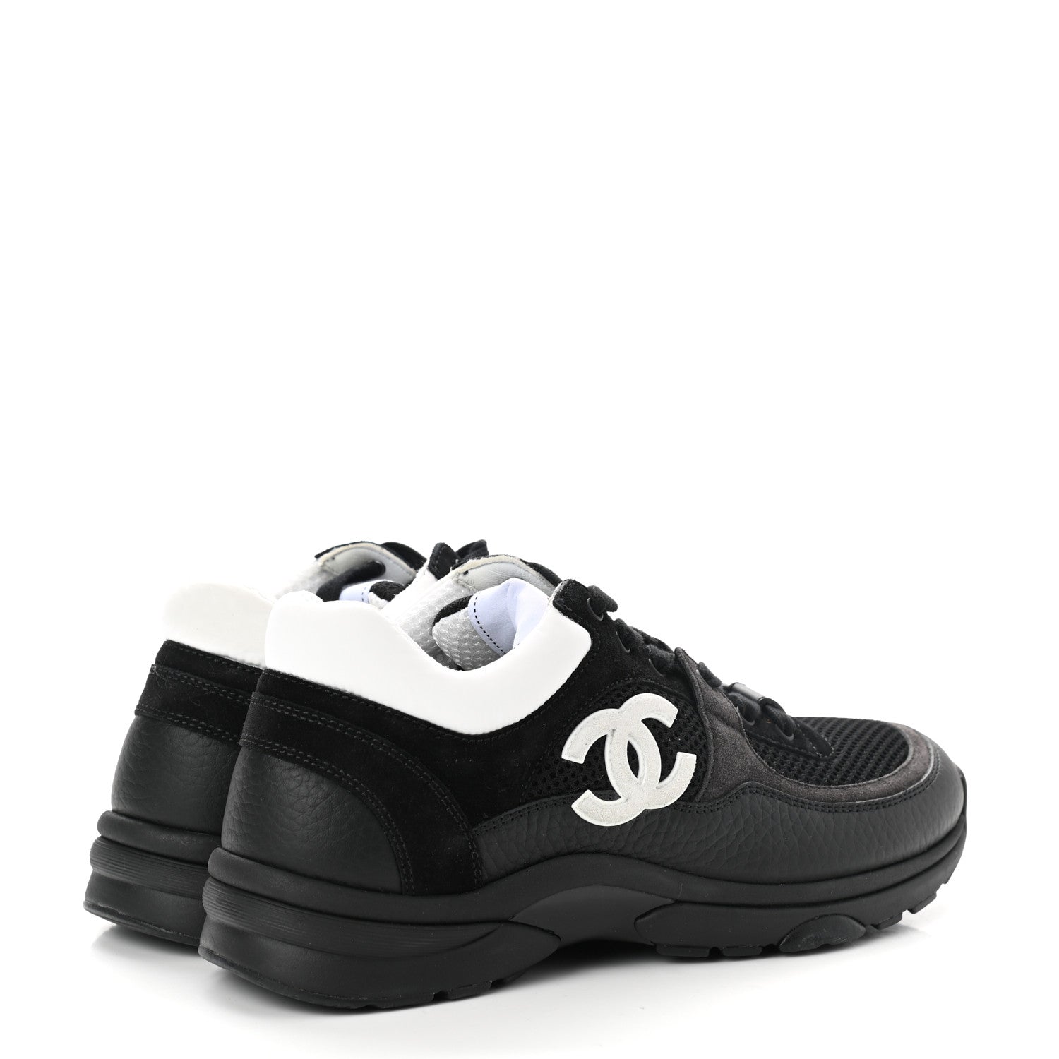 Chanel Mesh Suede Grained Calfskin Womens CC Sneakers 37 Black White 4 of 9