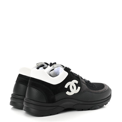 Chanel Mesh Suede Grained Calfskin Womens CC Sneakers 37 Black White 4 of 9