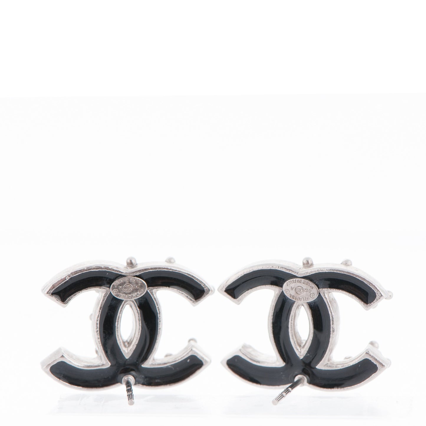 Enamel CC Earrings Black Silver