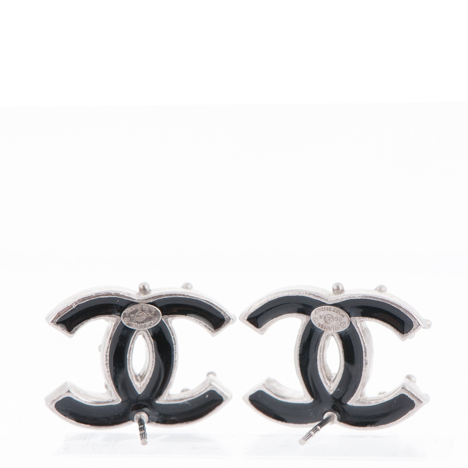 Chanel Enamel CC Earrings Black Silver 3 of 4
