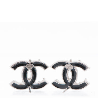 Chanel Enamel CC Earrings Black Silver 3 of 4