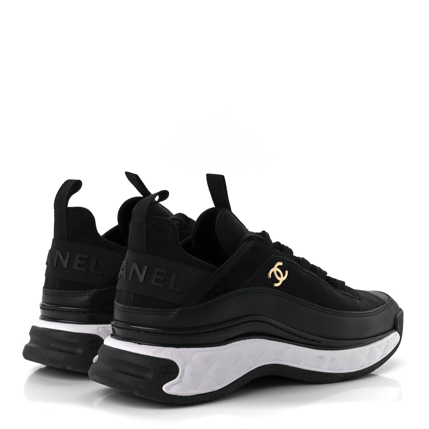 Velvet Calfskin Mixed Fibers CC Sneakers 38.5 Black