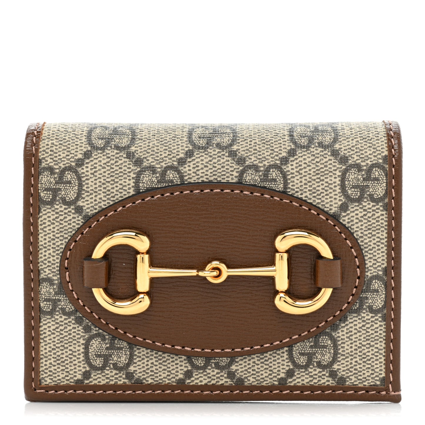 GG Supreme Monogram Horsebit 1955 Card Case Wallet Beige Ebony Brown Sugar